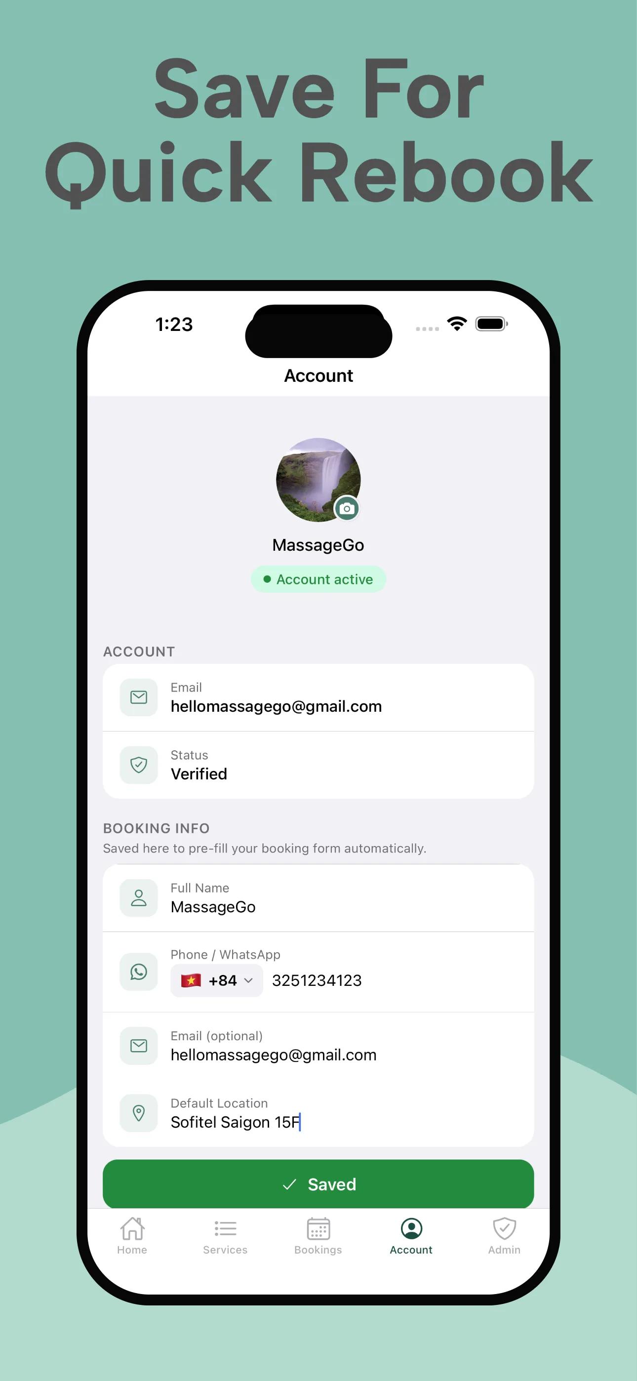 MassageGo iOS app screen 4