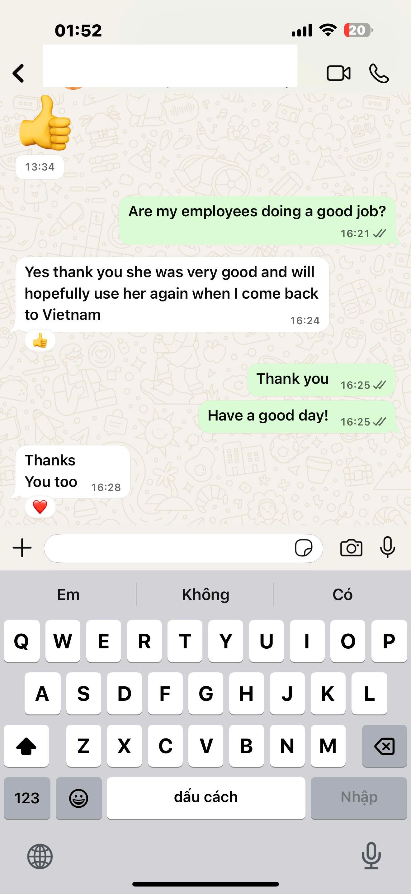 Customer saying the therapist was very good and they will book again on their next trip to Vietnam